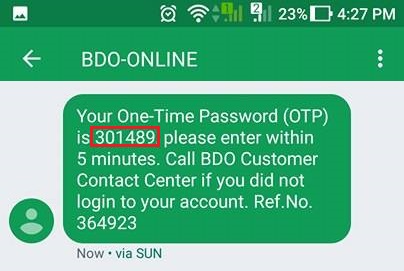 bdo-one-time-password