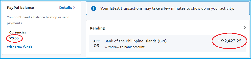 Paypal Withdrawal Pending